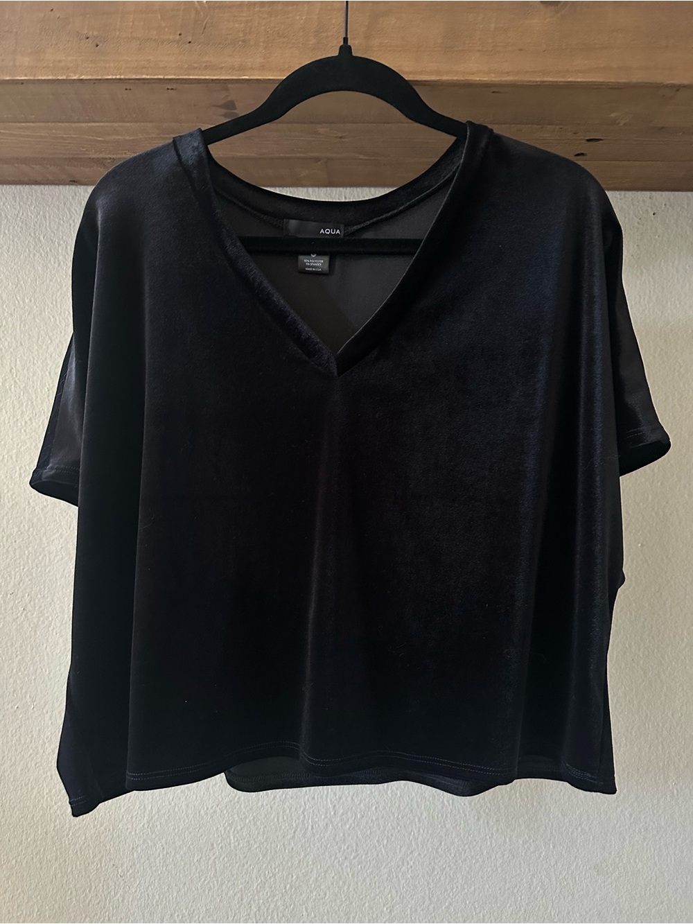 Bloomingdales Aqua V-Neck Short Sleeve Boxy T-Shirt, Velvet, Black, Size L